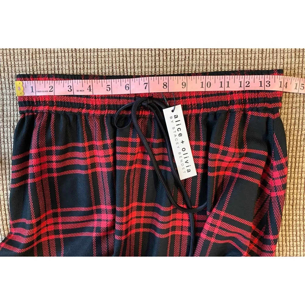 Alice + Olivia Natalina Plaid High-Low Asymmetrical Red Black Midi Skirt